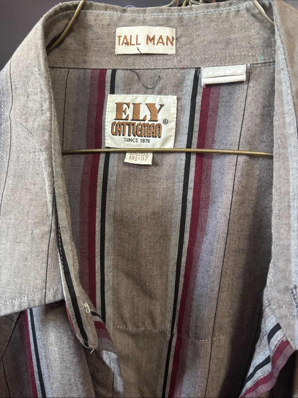 Ely Cattleman Gray Shirt with Burgundy and Black Stripes
